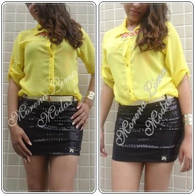 camisa de chiffom. ou saia de paete.